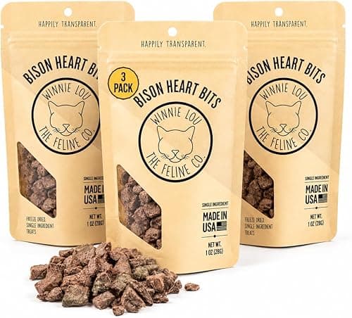 Winnie Lou Grass‑Fed Bison Heart Bits Cat Treats – 3 Pack