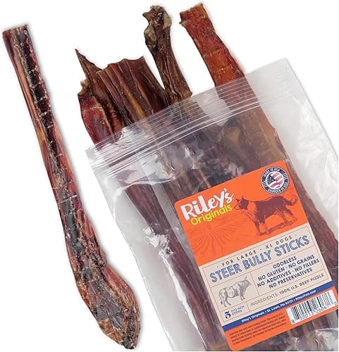 Riley’s Steer Bully Sticks for Large to XL Dogs – 12”, 5 Count