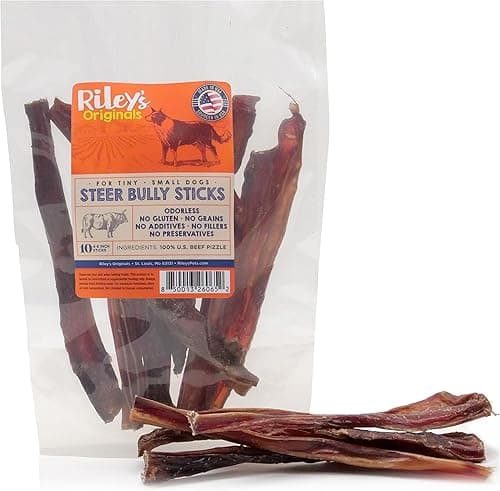 Riley’s Steer Bully Sticks for Tiny to Small Dogs – 4–6”, 10 Count