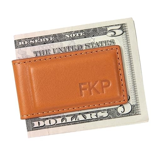 Northwind Personalized Leather Magnetic Money Clip — Tan