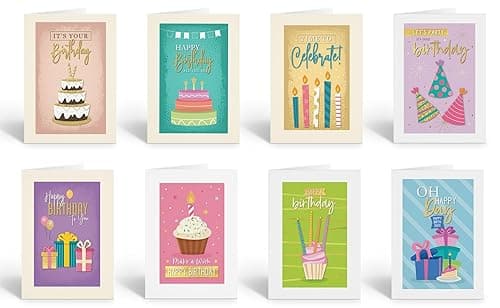 Stonehouse Collection Birthday Cards Variety Pack – 16 Cards (Blank Inside)