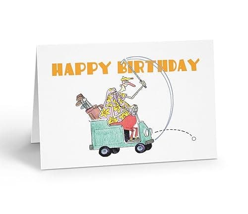 Stonehouse Collection Funny Golf Birthday Card – Old Man in Golf Cart (Blank Inside)