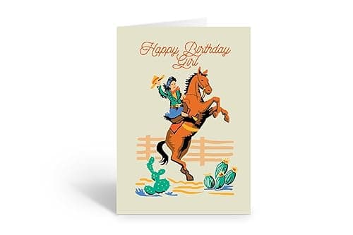Stonehouse Collection Cowgirl Birthday Card – Western Rearing Horse Design 