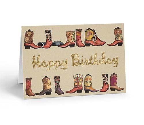Stonehouse Collection Western Cowboy Boot Birthday Card – Festive Boot Border