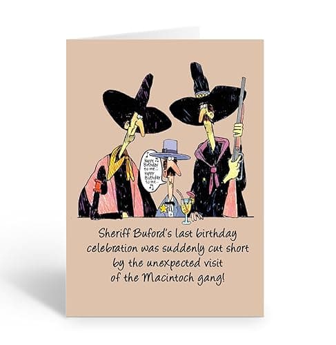 Stonehouse Collection Funny Western Birthday Card – Sheriff Buford & the Macintosh Gang
