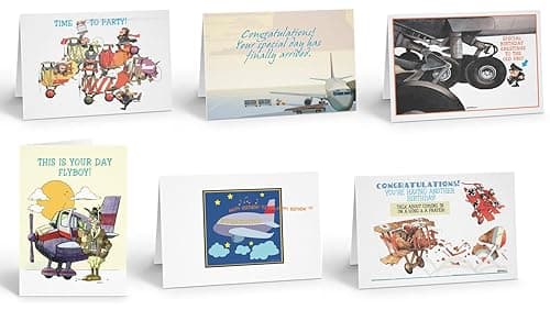 Stonehouse Collection Airplane Birthday Card Assortment – Pilot & Airline Themes (6 Cards)