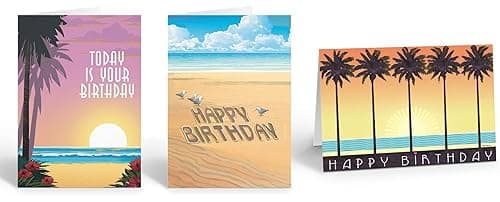 Stonehouse Collection Beach Birthday Card Variety Pack – 3 Assorted Coastal Designs 