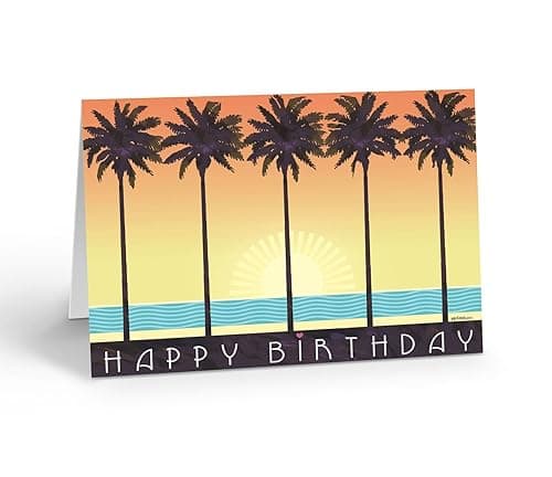 Stonehouse Collection Beach Happy Birthday Card – Tropical Palm Trees Coastal Theme