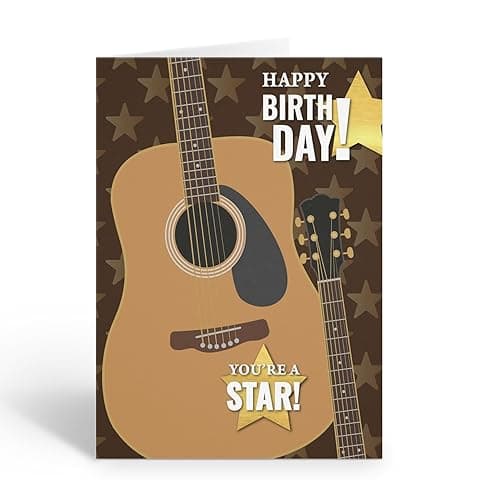 Stonehouse Collection Musical Guitar Birthday Card – Single Card with Envelope (Blank Interior)