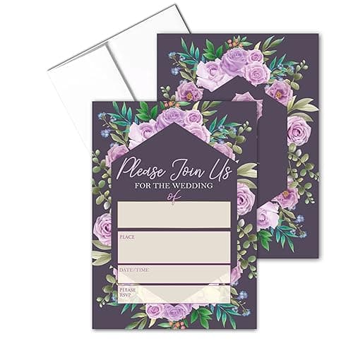 Stonehouse Collection Formal Purple Flower “Please Join Us” Fill‑In Invitations