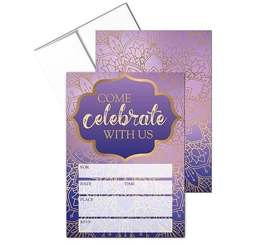 Stonehouse Collection “Celebrate” Purple & Gold Fill‑In Invitations 