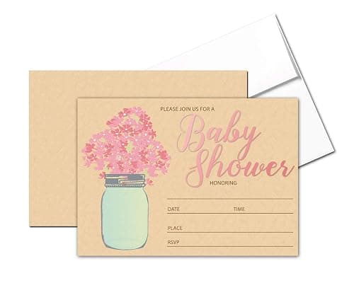 Stonehouse Collection Floral Jar Pink Baby Girl Shower Invitations 