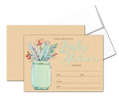 Stonehouse Collection Floral Jar Blue Baby Shower Invitations