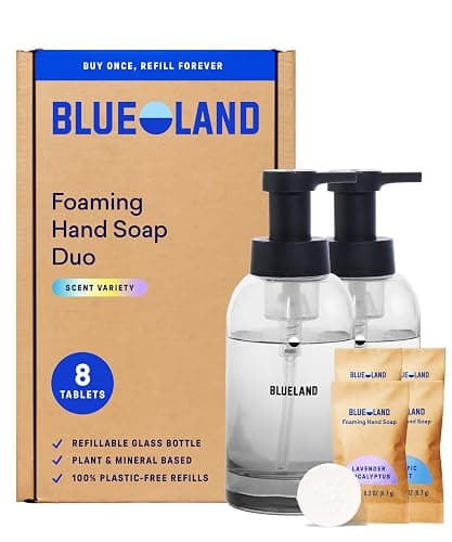 Blueland Hand Soap Duo — 2 Glass Dispensers + 8 Refill Tablets 