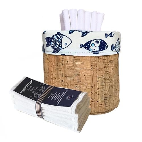 Reusable Paper Towel Set — Fish Cloths + Cork Fabric Basket (12 Pack)