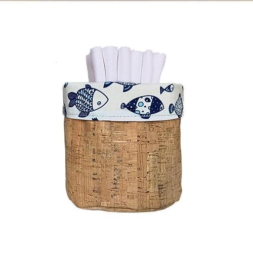 Reusable Paper Towel Set — Fish Cloths + Cork Fabric Basket (6 Pack)