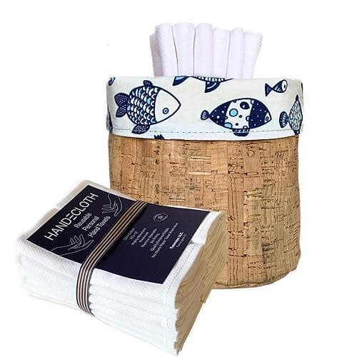 Reusable Paper Towel Set — Fish Cloths + Cork Fabric Basket (24 Pack)