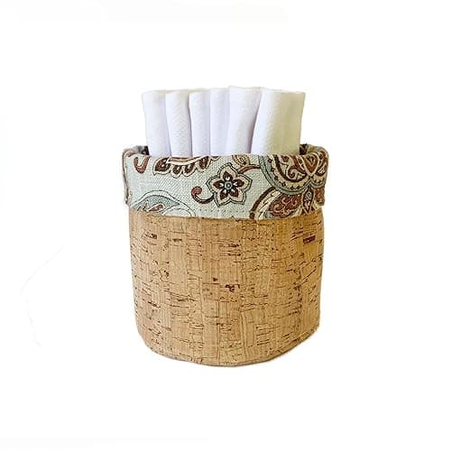 Reusable Hand Towel Set — Paisley Cloths + Cork Fabric Basket (6 Pack)