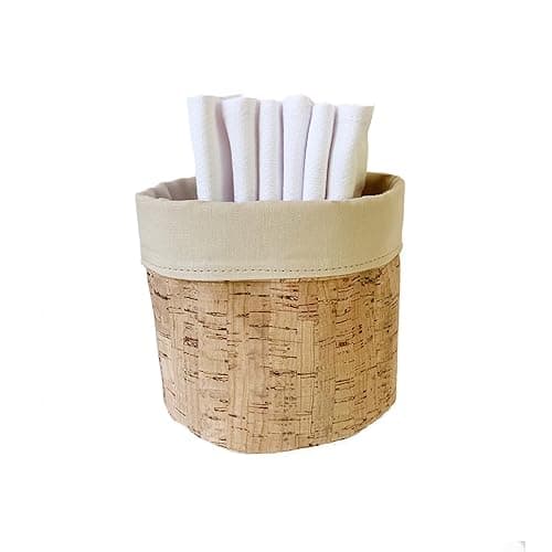 Reusable Paper Towel Set — Khaki Reversible Cloths + Cork Leather Basket (6 Pack)