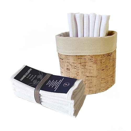 Reusable Paper Towel Set — Reversible Khaki Cloths + Cork Fabric Basket (12 Pack)