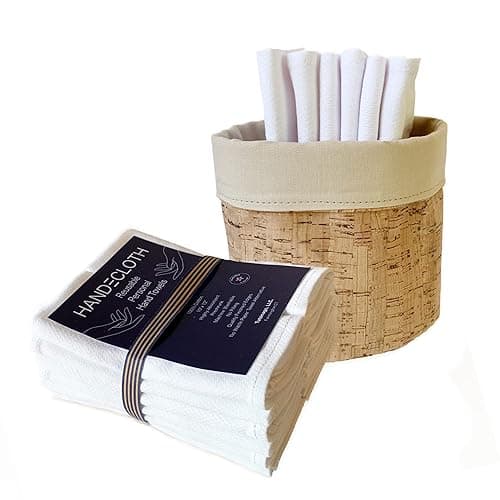 Reusable Paper Towel Set — Khaki Cloths + Cork Leather Basket (24 Pack)